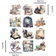 12pcs Colorful 5cm Paper Adhesive Book Reading Space Stickers For Scrapbooking Back To School