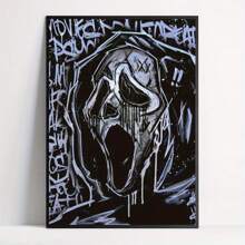 Ghostface Canvas Art Print, Modern Decorative Art Style Black & White Cartoon Poster, Vintage Unframed Wall Art Decor For Home, Office, Living Room, Bedroom - Ink Minimalist Illustration For Halloween Decoration, Wall Art With Frame Home Decor Fall Decor Room Decor