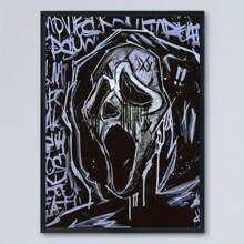 Ghostface Canvas Art Print, Modern Decorative Art Style Black & White Cartoon Poster, Vintage Unframed Wall Art Decor For Home, Office, Living Room, Bedroom - Ink Minimalist Illustration For Halloween Decoration, Wall Art With Frame Home Decor Fall Decor Room Decor