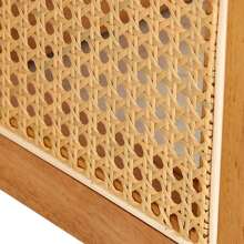 LZ Home Elegant Wooden Coffee Table With Faux Rattan Accents Perfect For Stylish Living Rooms And Cozy Tea Time