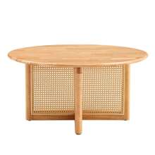 LZ Home Elegant Wooden Coffee Table With Faux Rattan Accents Perfect For Stylish Living Rooms And Cozy Tea Time