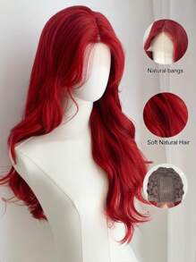 Peluca sintética de fibra resistente al calor con onda de Body roja de 26 pulgadas, peluca recta de seda natural con parte U de encaje para mujeres, con pelo suave para el rostro, para disfraz
