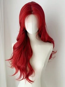 Peluca sintética de fibra resistente al calor con onda de Body roja de 26 pulgadas, peluca recta de seda natural con parte U de encaje para mujeres, con pelo suave para el rostro, para disfraz