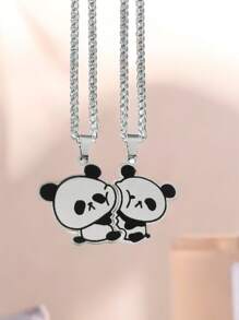 1pc Cute Cartoon Panda Shaped Stainless Steel Pendant Necklace, Best Friends Forever (Bff) Concise Fashion Jewelry For Couple/Bff Gift