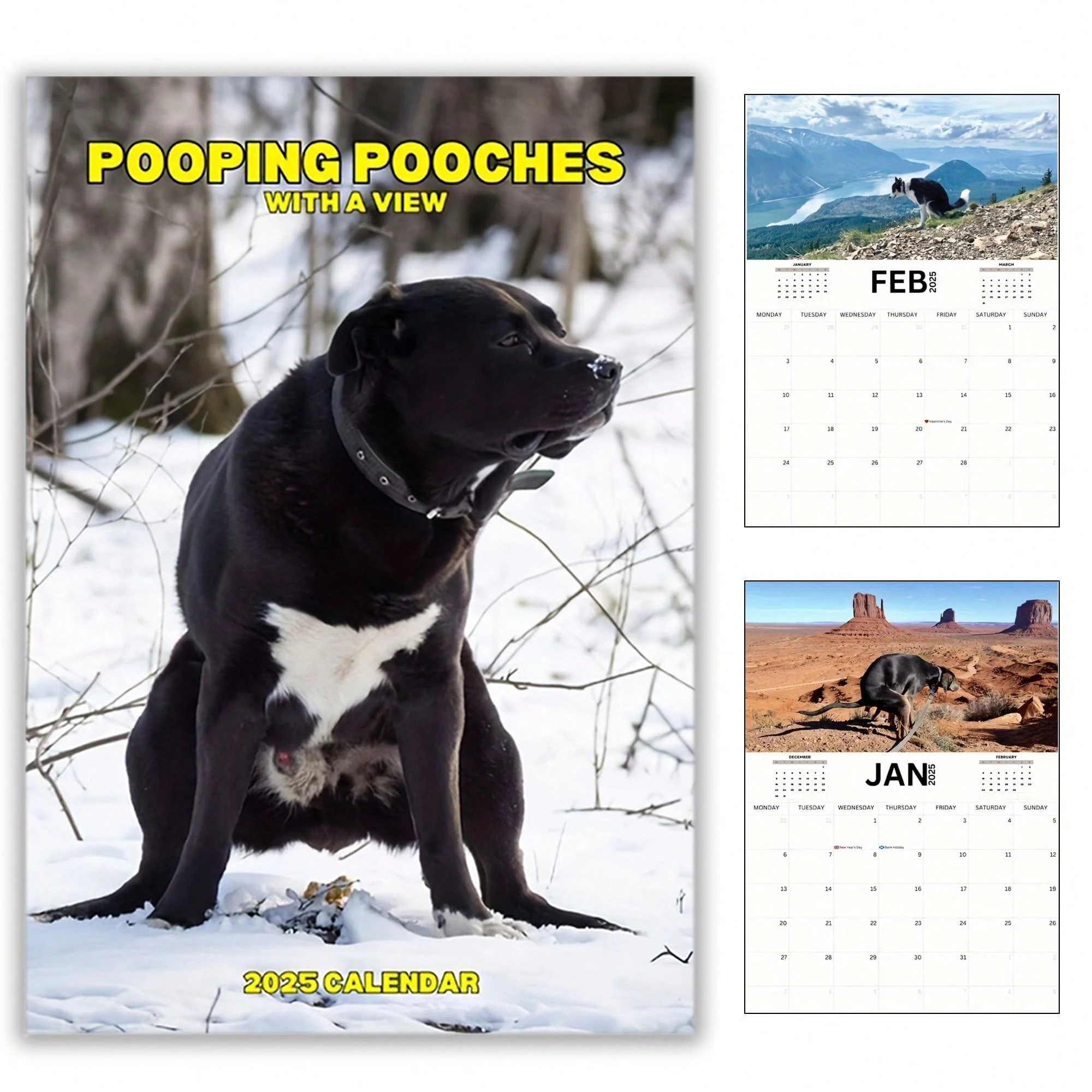 2025 Calendar Pooping Dogs Pooping In Beautiful Places Wall Calendar