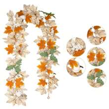1pc 69-Inch Artificial Maple Leaf Wreath, Autumn Floral Garland For Fireplace Door Wall Hanging Decor, Home Wedding Party Halloween Thanksgiving Christmas Decoration - Multicolor - View 11