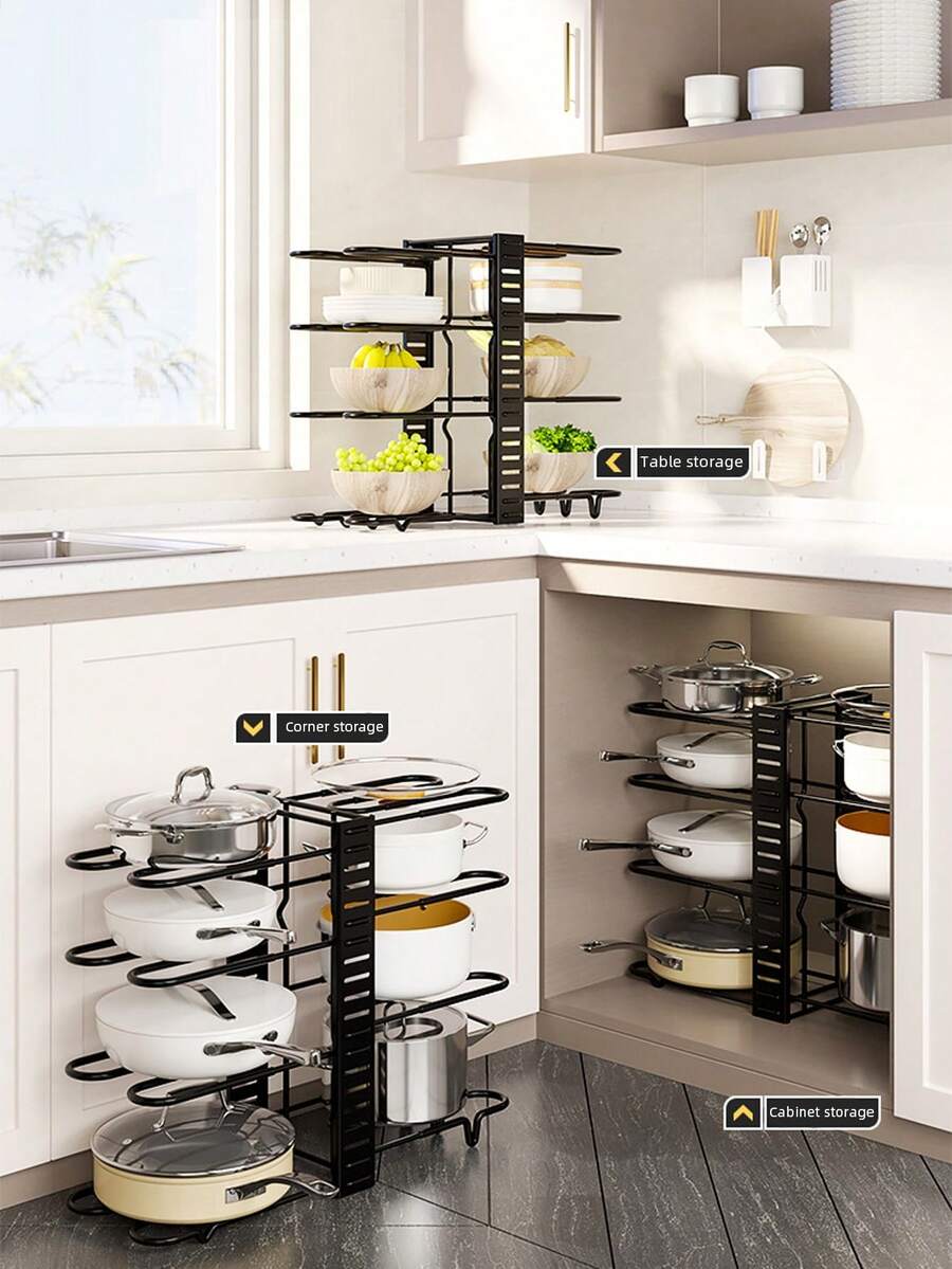 1set  8 Tier Pots And Pans Lid Organizer Rack Holder, Adjustable Pot Organizer Rack For Under Cabinet, Pot Rack For Kitchen Organization And Storage, Not Suitable For Small Pot - màu đen - Xem 1