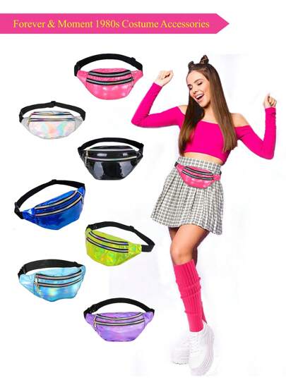 1/3/7pcs "Forever & Moment" 80s/90s Retro Neon Fanny Pack, Suitable For Outdoor Camping, Sports, Convenient Waist Bag Prom Halloween
