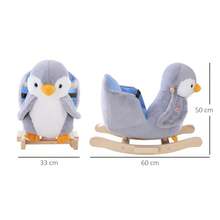 Cavallo a Dondolo a Forma di Pinguino in Peluche con 32 Musiche e Cintura di Sicurezza, Dondolo per Bambini da 18 Mesi - Grigio - Visualizzare 4