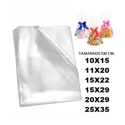 Saco de Celofane Incolor Transparente Com 50 Unidades para presentes e lembrancinhas