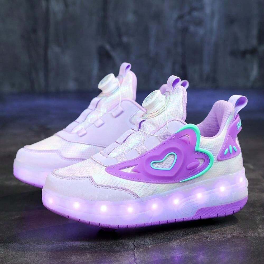 Chaussures à Roulettes Rétractables Pour Enfant - Sneakers Roller Mi-montantes, Roues Arrière Escamotables, Pour Fille Et Garçon
