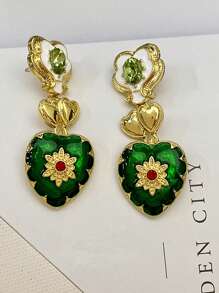 1/3 件复古彩色艺术爱心雕刻浮雕宫廷风格耳环花心中年高档领链，日常佩戴，最佳朋友的礼物情人节，妈妈，母亲，母亲节，礼物 - 彩色 - 查看 9