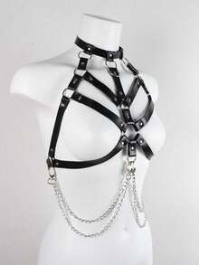 Thắt lưng xích eo Rave Nightclub Sexy Belly Bra Trang sức Phụ kiện, Dây đeo Đồ lót Phụ kiện Punk Black Leather Ngực Harness cho Phụ nữ Cô gái Halloween - màu đen - Xem 5