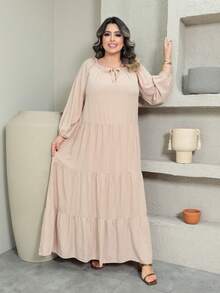 Plus Long Tres Marias Loose Flowing Dress - Beige - View 3