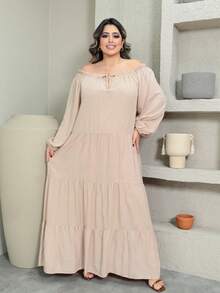 Plus Long Tres Marias Loose Flowing Dress - Beige - View 5