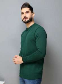 Men's Winter Sweater Blouse Round Neck Winter - Army Green - View 2