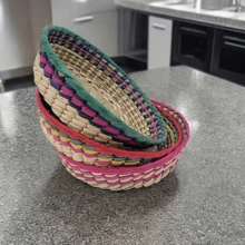 Set 3 Cestos Tortilleros Coloridos de Palma Artesanales Organizador Dulceros Pan Fiestas Decoración Comedores Cocina - Multicolor - Ver 1