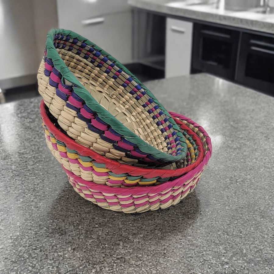 Set 3 Cestos Tortilleros Coloridos de Palma Artesanales Organizador Dulceros Pan Fiestas Decoración Comedores Cocina - Multicolor - Ver 1