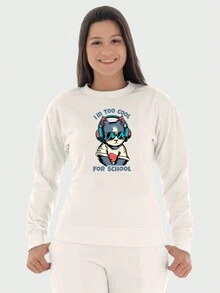 Basic Women's Round Neck Sweatshirt I´M Too Cool Print Flannel Interior - Màu be - Xem 1