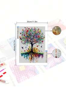 5D DIY 钻石画套件 - 带树木的美丽风景，钻石刺绣家居装饰墙艺术 - 灰色 - 查看 2