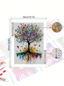 5D DIY 钻石画套件 - 带树木的美丽风景，钻石刺绣家居装饰墙艺术 - 灰色 - 查看 3