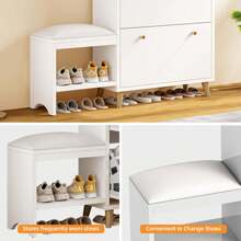 Shoe Cabinet With Bench 3 Flip Drawers Large Storage Capacity Wooden Shoe Rack 29-38 Pairs Of Shoes Freestanding For Hallway, Living Room, Entryway, Mudroom - 白色 - 查看 6