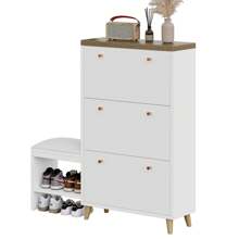 Shoe Cabinet With Bench 3 Flip Drawers Large Storage Capacity Wooden Shoe Rack 29-38 Pairs Of Shoes Freestanding For Hallway, Living Room, Entryway, Mudroom - 白色 - 查看 7
