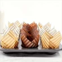 50 件郁金香形松饼衬垫、金色条纹烘焙杯、食品安全纸杯，适用于圣诞节、万圣节、感恩节、父亲节 - 彩色 - 查看 4