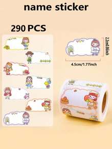 1 rollo 290 piezas Etiquetas con nombres de estudiantes de dibujos animados lindos, etiquetas adhesivas de nombres para libros - Multicolor - Ver 12