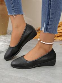 Women Spring/Summer New Flat Round Toe Platform Slip-On Shoes - Black - View 5