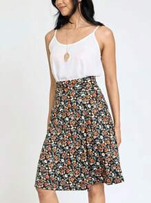 Boho Retro Knee Length Skirt Ditsy Floral - Orange - View 6