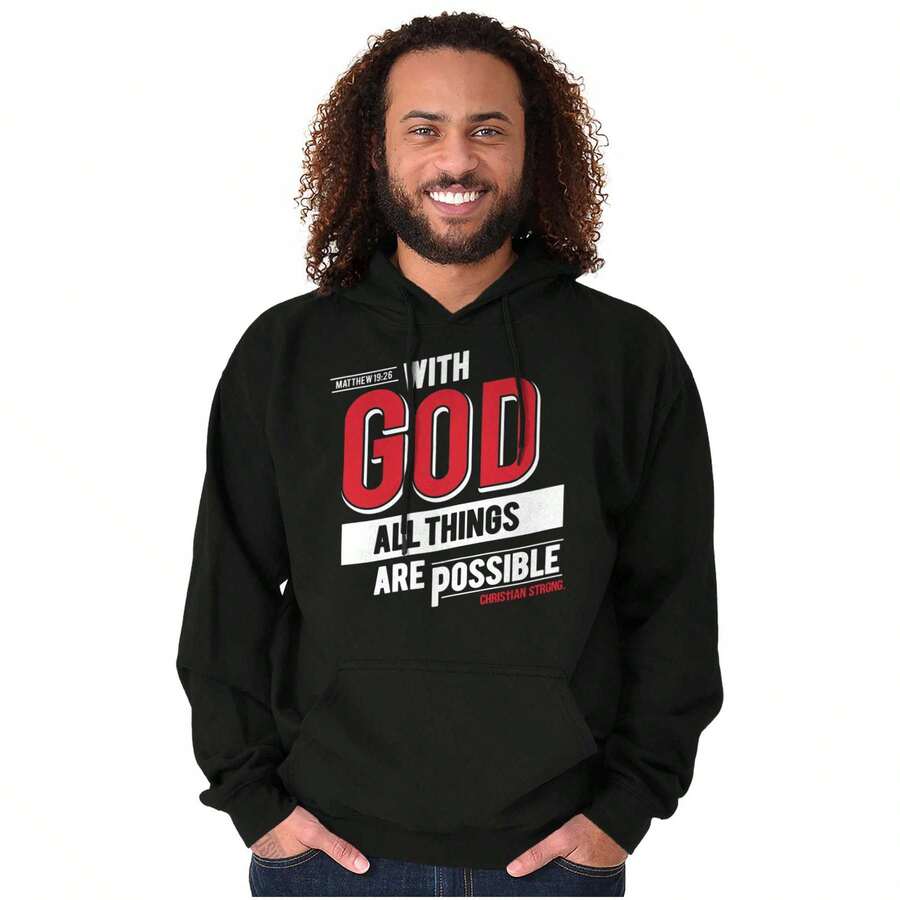 BRISCO BRANDS Sudadera con capucha "Con Dios todo es posible" para hombres - Negro - Ver 1