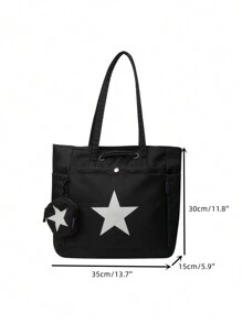 Bolso casual de gran capacidad para mujer con diseño de estrella de cinco puntas, monedero incluido, adecuado para uso diario, universidad, ir al trabajo, con bolsillo pequeño para cartera, conveniente para compras y vacaciones, bolso de hombro, bolso de moda con estrellas huecas - Negro - Ver 8