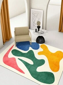 1pc Abstract Color Block Area Rug, Modern Minimalist Style Polyester Crystal Velvet Rectangular Sound-Absorbing Non-Slip Carpet For Living Room, Bedroom, Home, Party Use