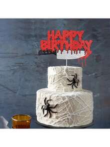 1pc Double-Sided Glitter Halloween Cake Topper - Bloody Knife Theme Birthday Party Decoration Prop, Suitable For Halloween Baking Cake Decor - Multicolor - View 2