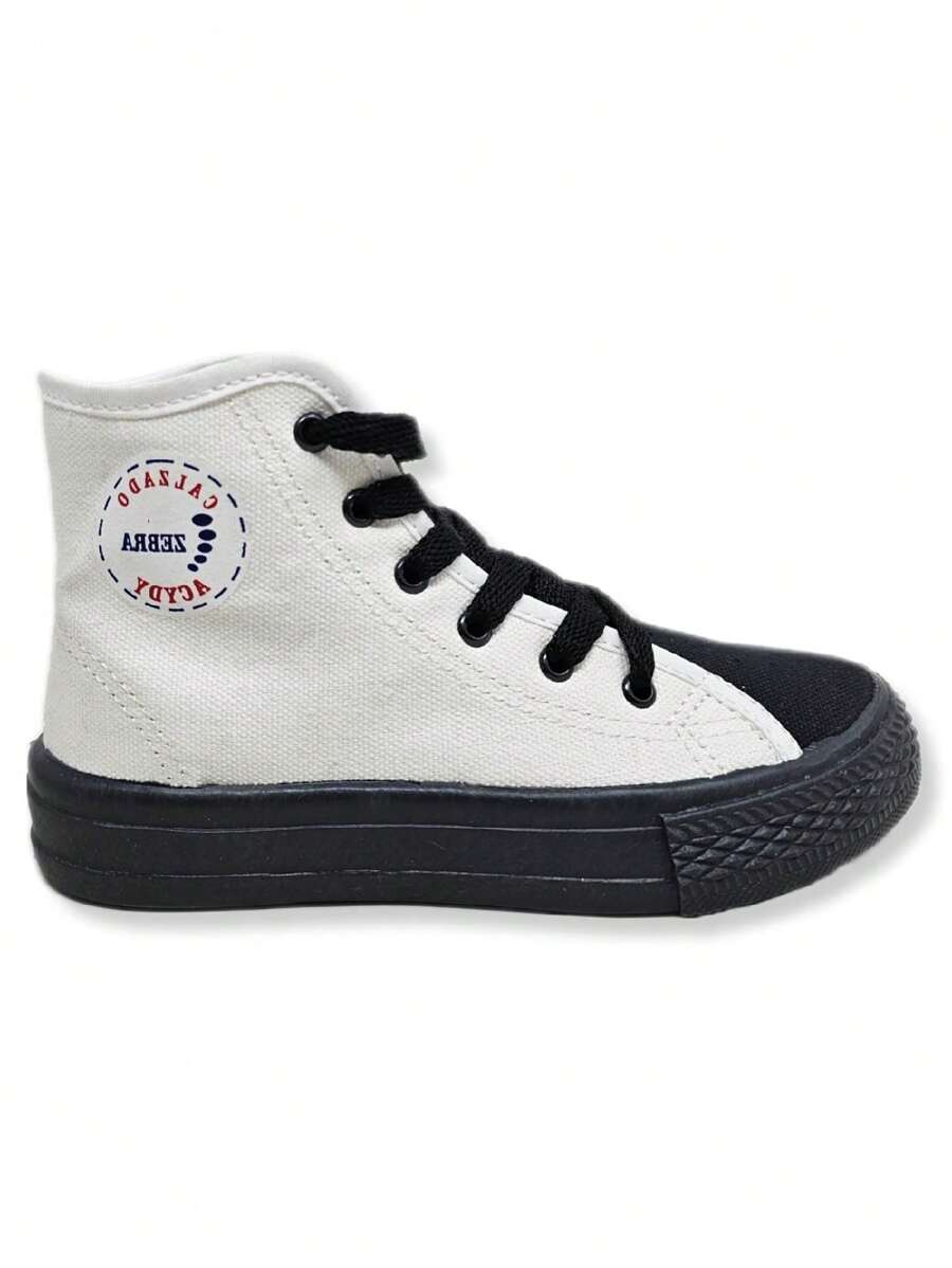Tenis botita bebé niño niña zapatito choclo unisex casual urbano primeros pasos hasta 10 años 12mx-21mx lona tela blanco rosa negro negro amarillo confort - Blanco y Negro - Ver 1