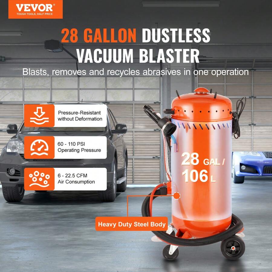 VEVOR 28 Gallon Vacuum Sand Blaster, Dustless Sandblaster With BuiltIn