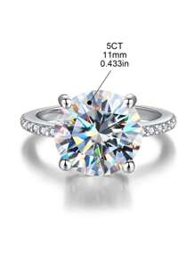 1pc 5 Carat Solitaire Moissanite Diamond Ring, S925 Sterling Silver Ring, Women's Engagement Wedding Band, Luxury Jewelry Gift, Anniversary Gift - Silver - View 6