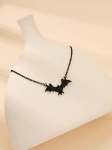万圣节朋克风格黑色蝙蝠翼吊坠项链 - 黑色 - 查看 3
