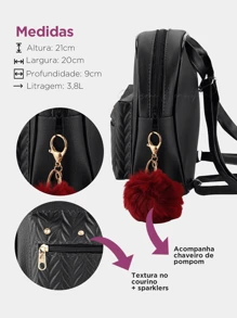 Women's Mini Small Backpack For Day Trips Beautiful + Pompom Keychain Promotion - màu đen - Xem 3