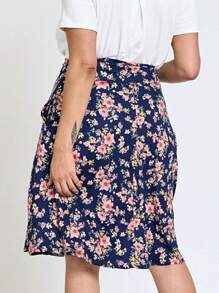 Boho Retro Knee Length Skirt Ditsy Floral - Navy Blue - View 8