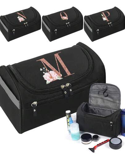 1pc Hanging Make Up Bags Cosmetic Organizer Toiletry Bag Rose Gold Initials A To Z Letter Pattern Makeup Bag Cosmetic Storage Bags For Man Makeup Case Large Capacity Clothing Towel Cosmetic Bag Hanging Wash Pouch Women