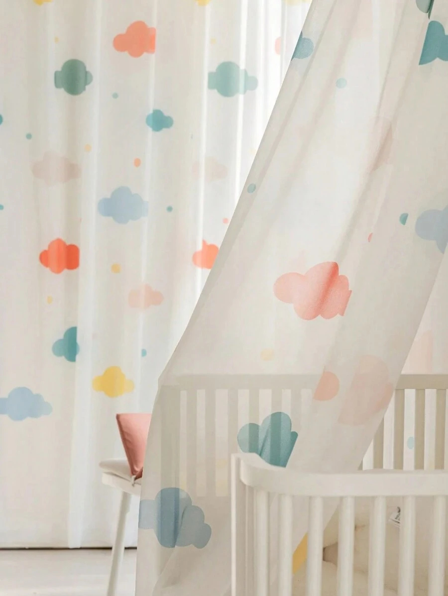 1 pièce Rideau occultant imprimé de nuages colorés et de bandes dessinées pour la chambre d'enfants, rideau transparent à la mode et mignon, convient pour la décoration de la pépinière