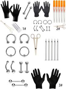 8/32/64 Pcs Disposable Body Piercing Tool Kit With 16g Stainless Steel Piercing Needles, Piercing Pliers, Lip/Microblanding/Nose/Tongue/Bellybutton Rings