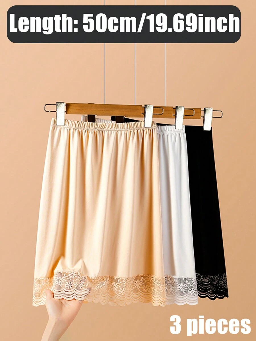 3pcs/1pc Women's Waist Cincher Anti-Static Anti-Light Inner Lining Lace Decor Long Midi-Length Skirt Slip, Elastic And Adjustable Waistband, Multiple Colors & Sizes (One Size Fits All) Valentine's Day Summer, School Fall, Autumn, Halloween