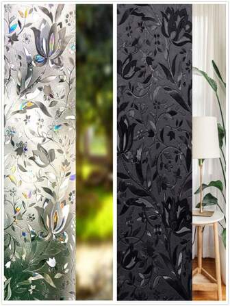 1卷装饰性窗户隐私膜、3D彩色玻璃窗贴、防紫外线遮阳隔热膜、家居贴纸、墙贴、乙烯基贴花、春季装饰品，让您的家焕然一新，拉玛装饰贴纸