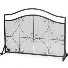 Single Panel Fireplace Screen, Decorative Fire Spark Guard Gate Metal Mesh, Rustproof Solid Freestanding Fire Screen For Baby Or Pet, Outdoor Or Indoor Use - Black - View 1