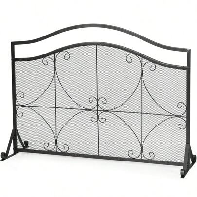 Single Panel Fireplace Screen, Decorative Fire Spark Guard Gate Metal Mesh, Rustproof Solid Freestanding Fire Screen For Baby Or Pet, Outdoor Or Indoor Use