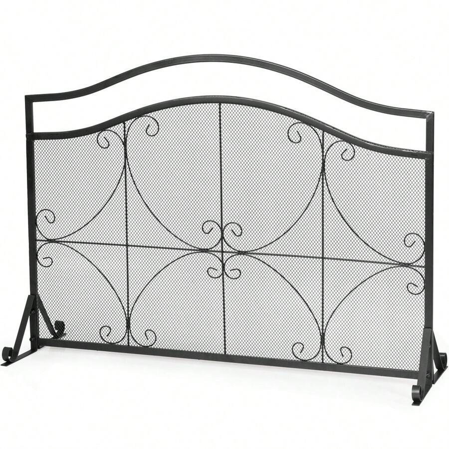 Single Panel Fireplace Screen, Decorative Fire Spark Guard Gate Metal Mesh, Rustproof Solid Freestanding Fire Screen For Baby Or Pet, Outdoor Or Indoor Use - Black - View 1