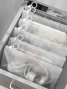 10pcs Large Sealed Bag Classified Storage Bag Waterproof Cosmetic Bag, Scrub Pull Loop Bag Jewelry Cosmetics Travel Mask Pull Loop Storage Bag, Underwear Socks Ice Sleeve Packaging Zipper Bag Practical Zipper Bag Stationery Storage Bag, Travel Storage Separated Bag Tabletop Sundry Storage Bag, Office Supplies, Back To School Supplies Art Supplies Cosmetic Storage Bag. Travel Accessories For Beach Travel Essentials Vacation Holiday Travel Bag Make Up Bag - White - View 2